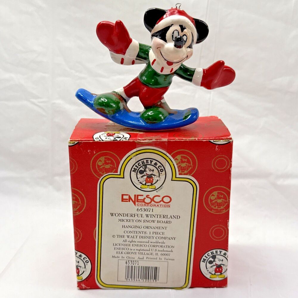 Disney Enesco 653071 Mickey Mouse On‎ Snowboard Christmas Ornament - Vintage